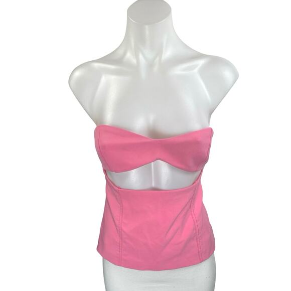 Zara Women's Pink Sleeveless Strapless Tube Bandeau Cutout Blouse Top Size M - Picture 1 of 4